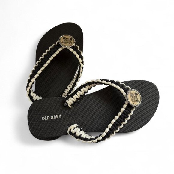 Old Navy Black & White Jeep Paracord flip-flops Women's Size 9 - Picture 6 of 7